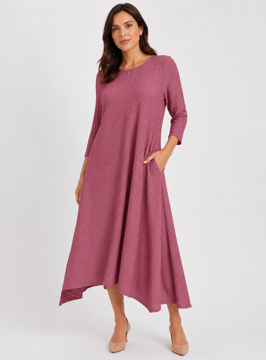 Mia Collection - JAQUARD MIDI DRESS/ MAUVE