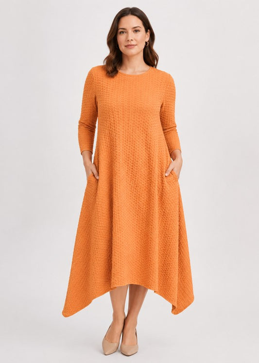 Mia Collection - JAQUARD MIDI DRESS:  ORANGE