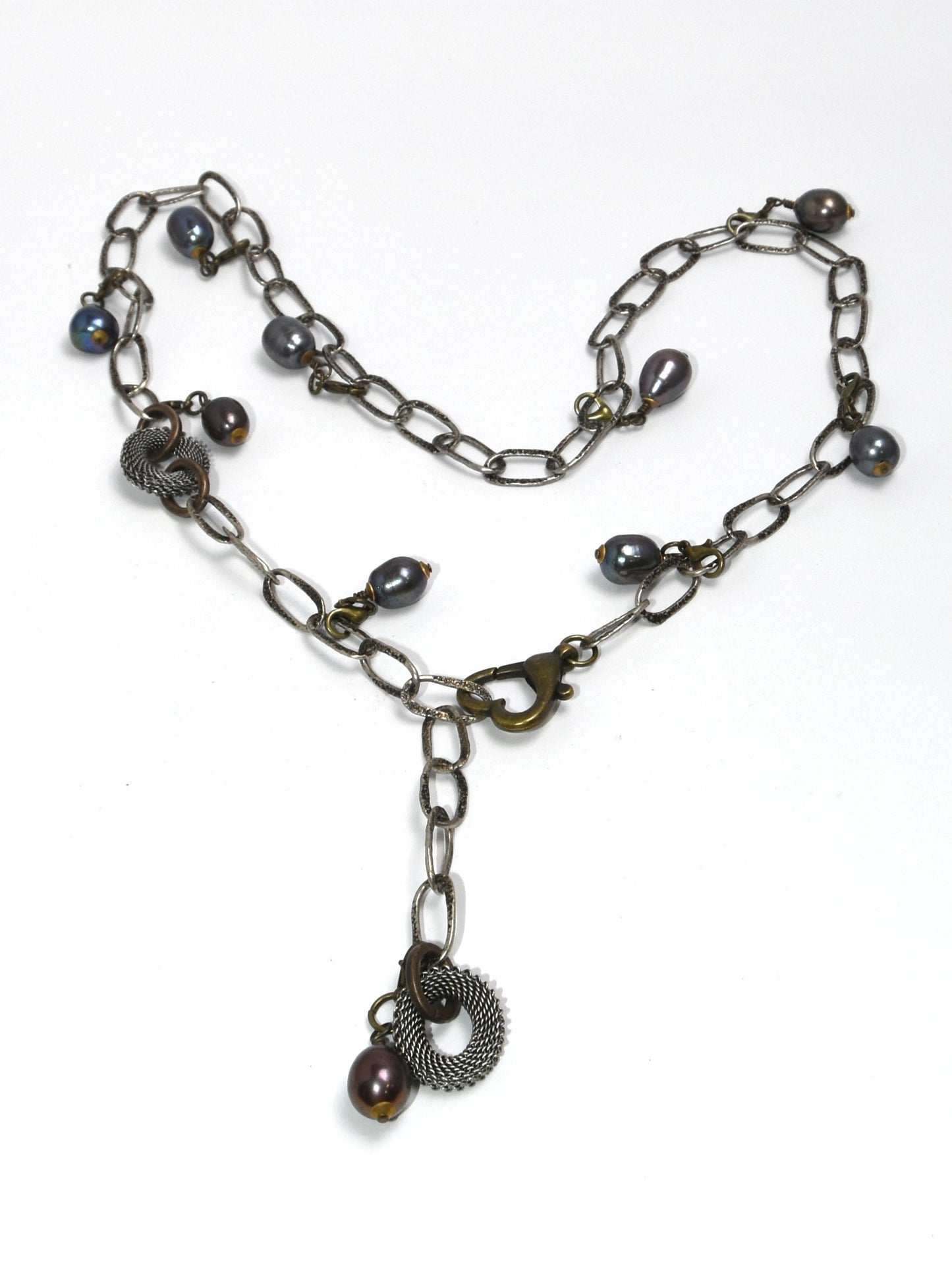 NSerena Jewelry-Peacock Freshwater Pearl w Mesh rings Necklace