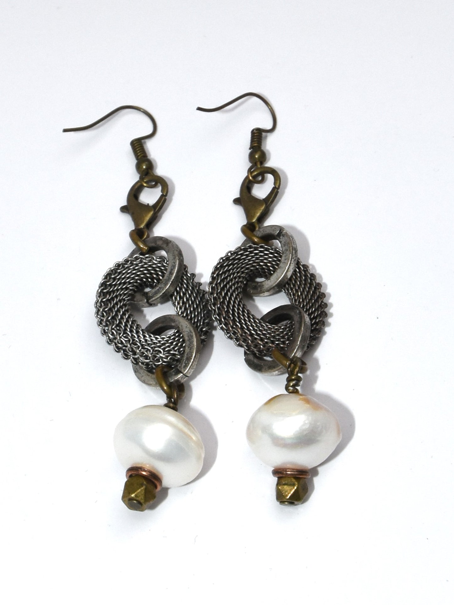 NSerena Jewelry-Mesh ring with Pearl Earrings