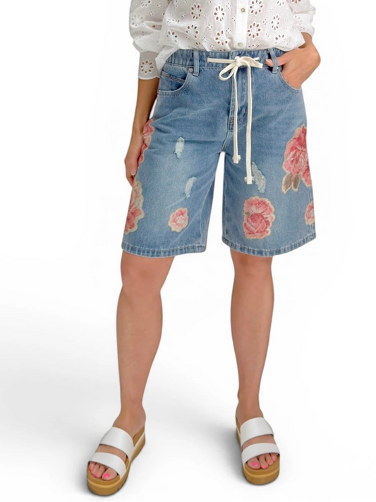 Aaron & Amber - FLOWER PATCH BERMUDA DENIM SHORTS