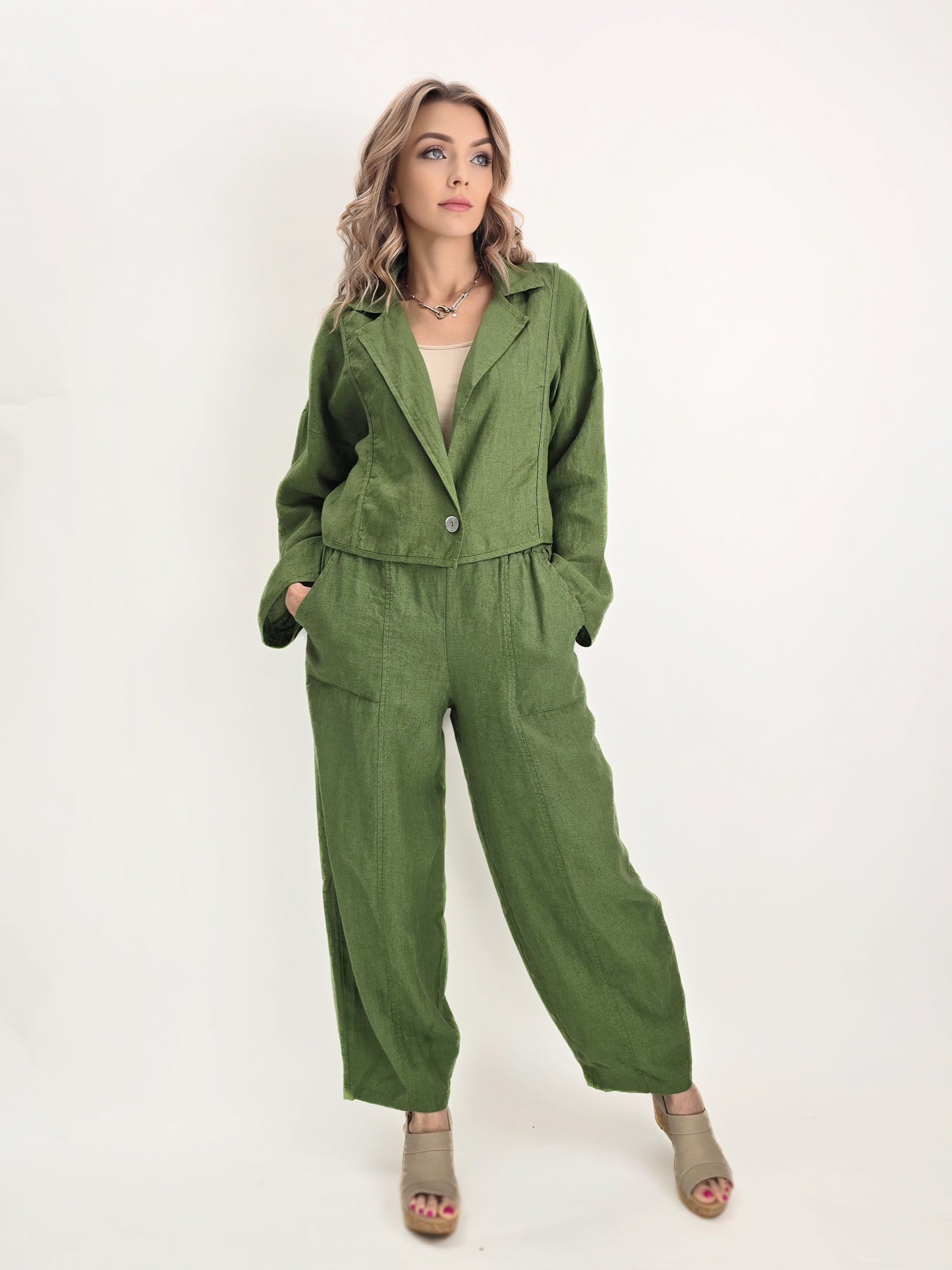 LUUKAA- Laras Linen Jacket/ Apple Green