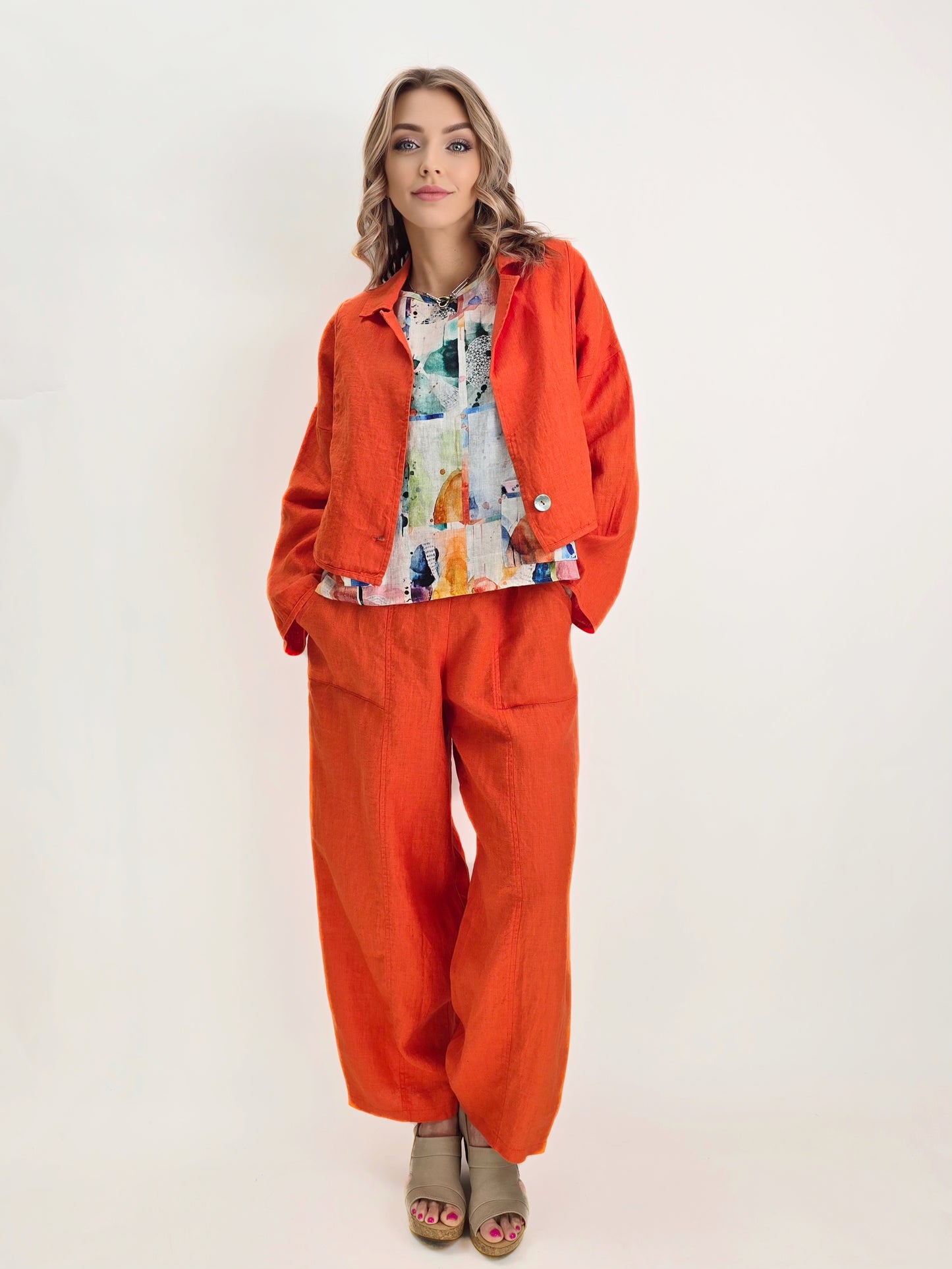 LUUKAA- Laras Linen Jacket/ Rust Orange