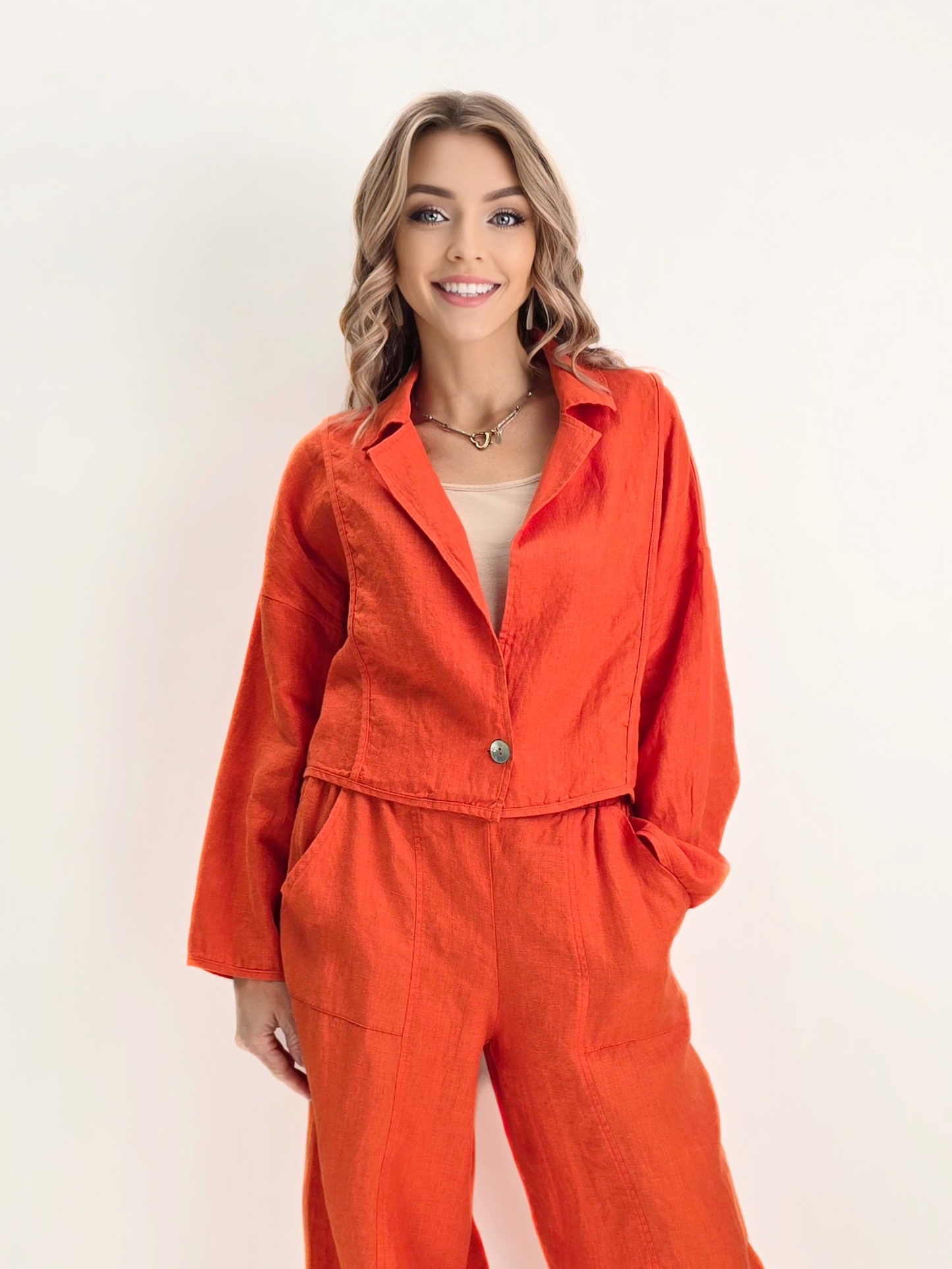 LUUKAA- Laras Linen Jacket/ Rust Orange