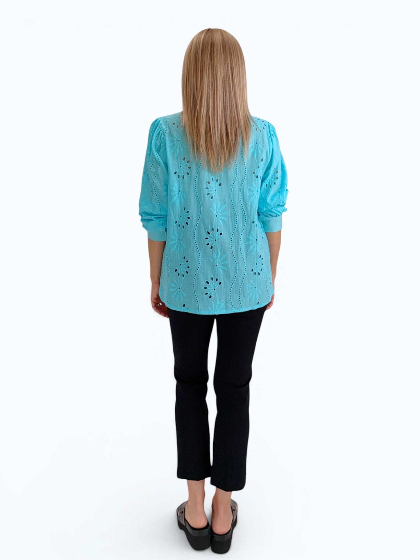 Mia Collection - Eyelet Shirt/ Aqua