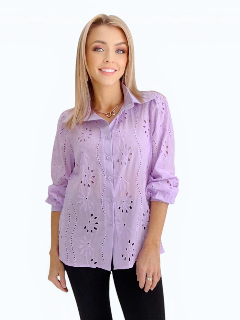 Mia Collection - Eyelet Shirt/ Purple