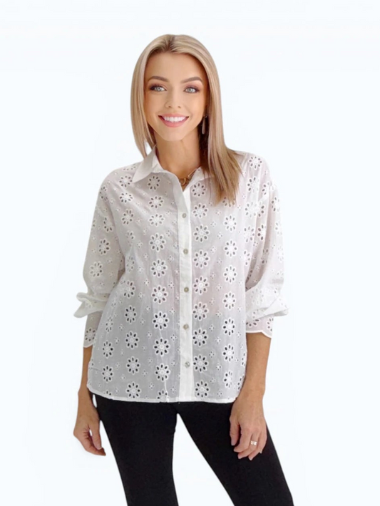 Vine & Love - Embroidered Eyelet  Shirt