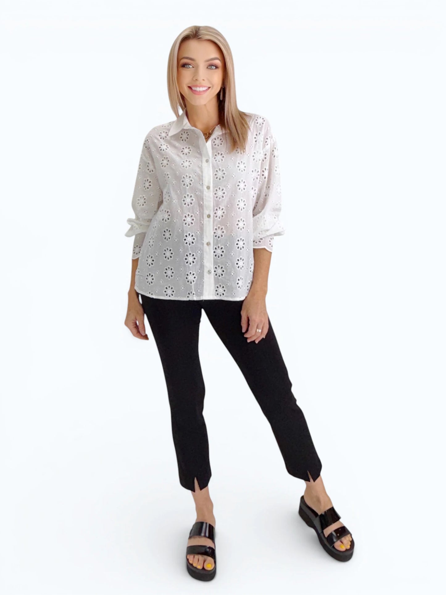 Vine & Love - Embroidered Eyelet  Shirt