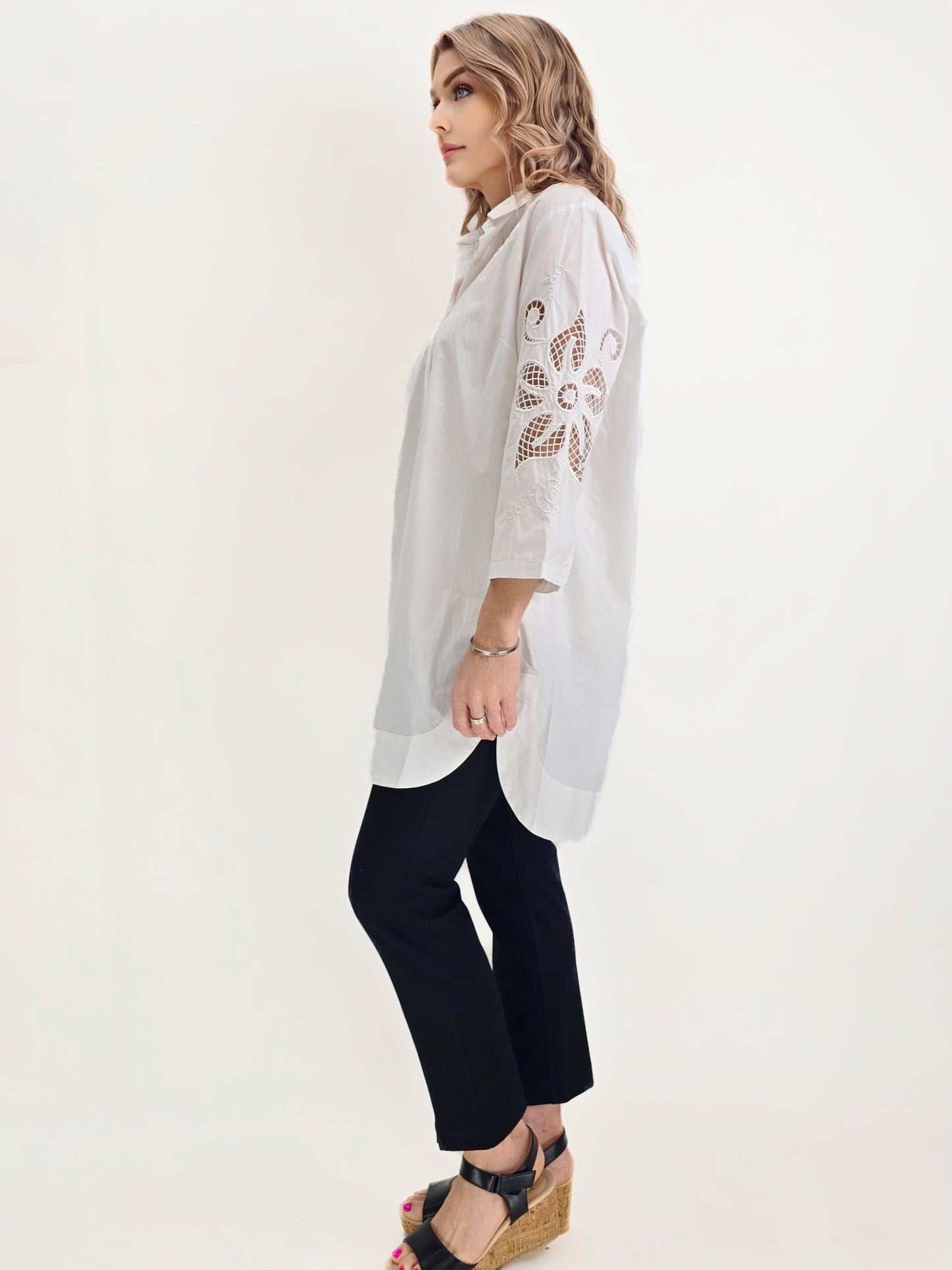 Mia Collection- Embroidered Cotton Tunic Shirt