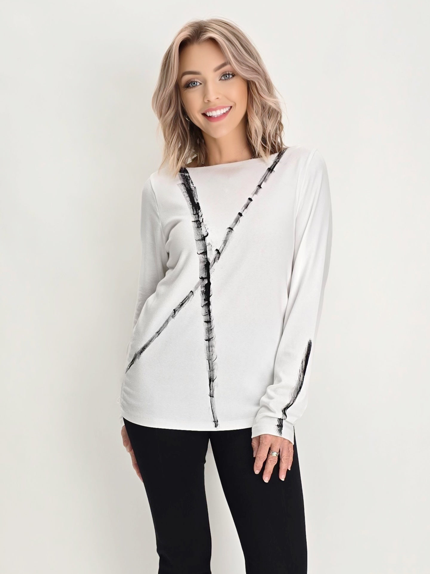 Narenee Designs- L/S White Painted Top