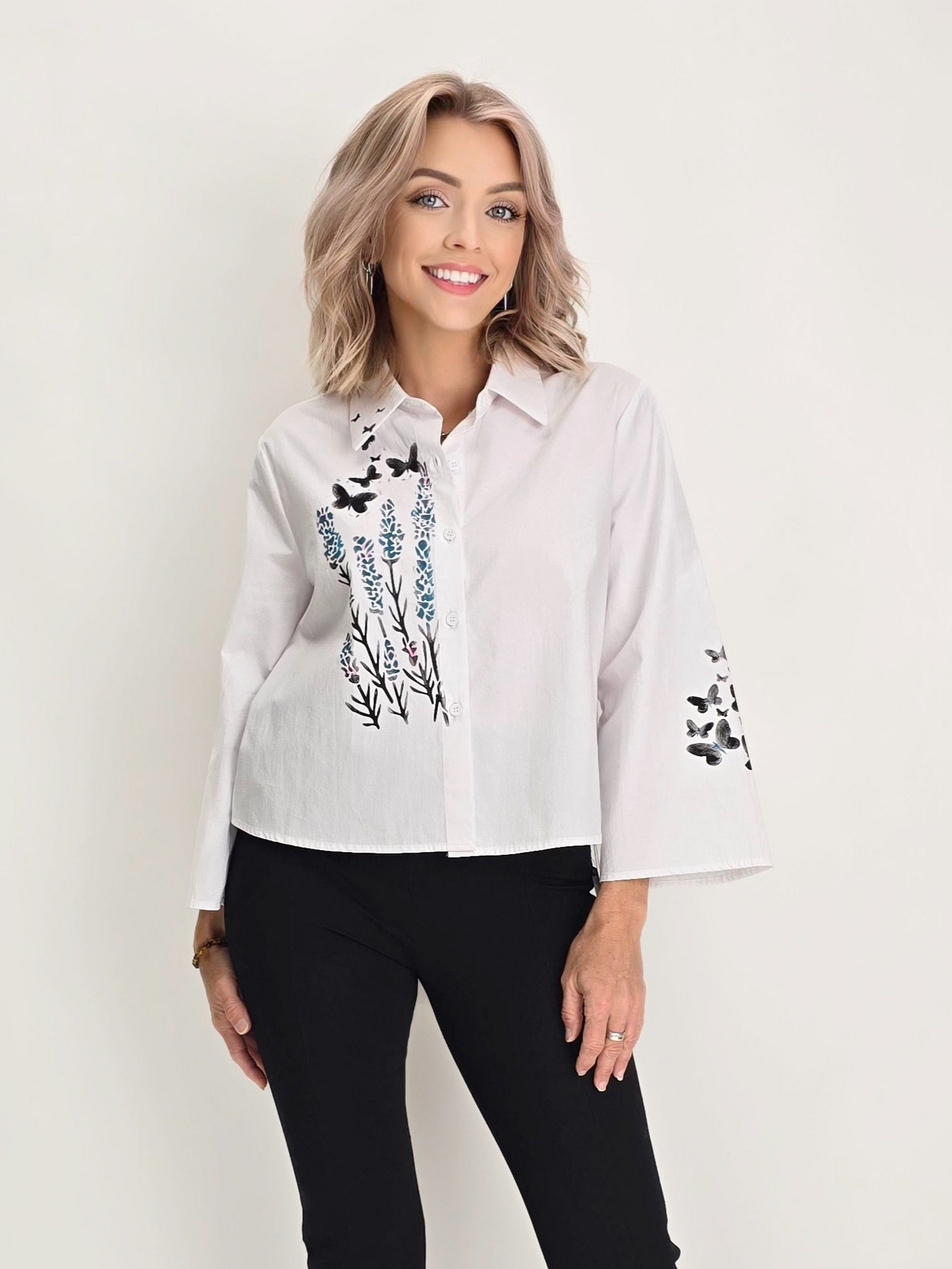 Narenee Designs-Hand Painted White Shirt