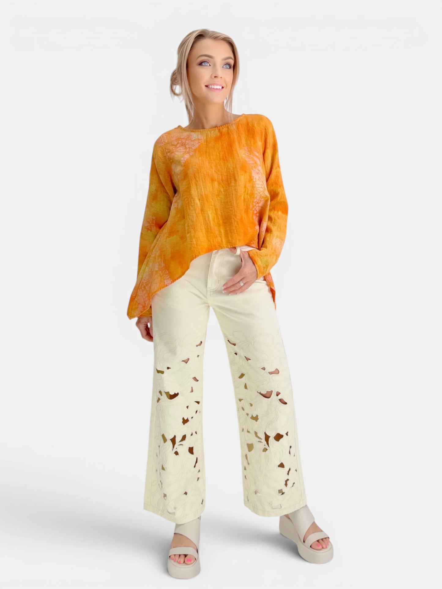 Aaron & Amber - Cut Out/Embroidered Straight Leg Pant