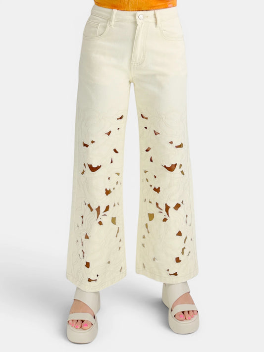 Aaron & Amber - Cut Out/Embroidered Straight Leg Pant
