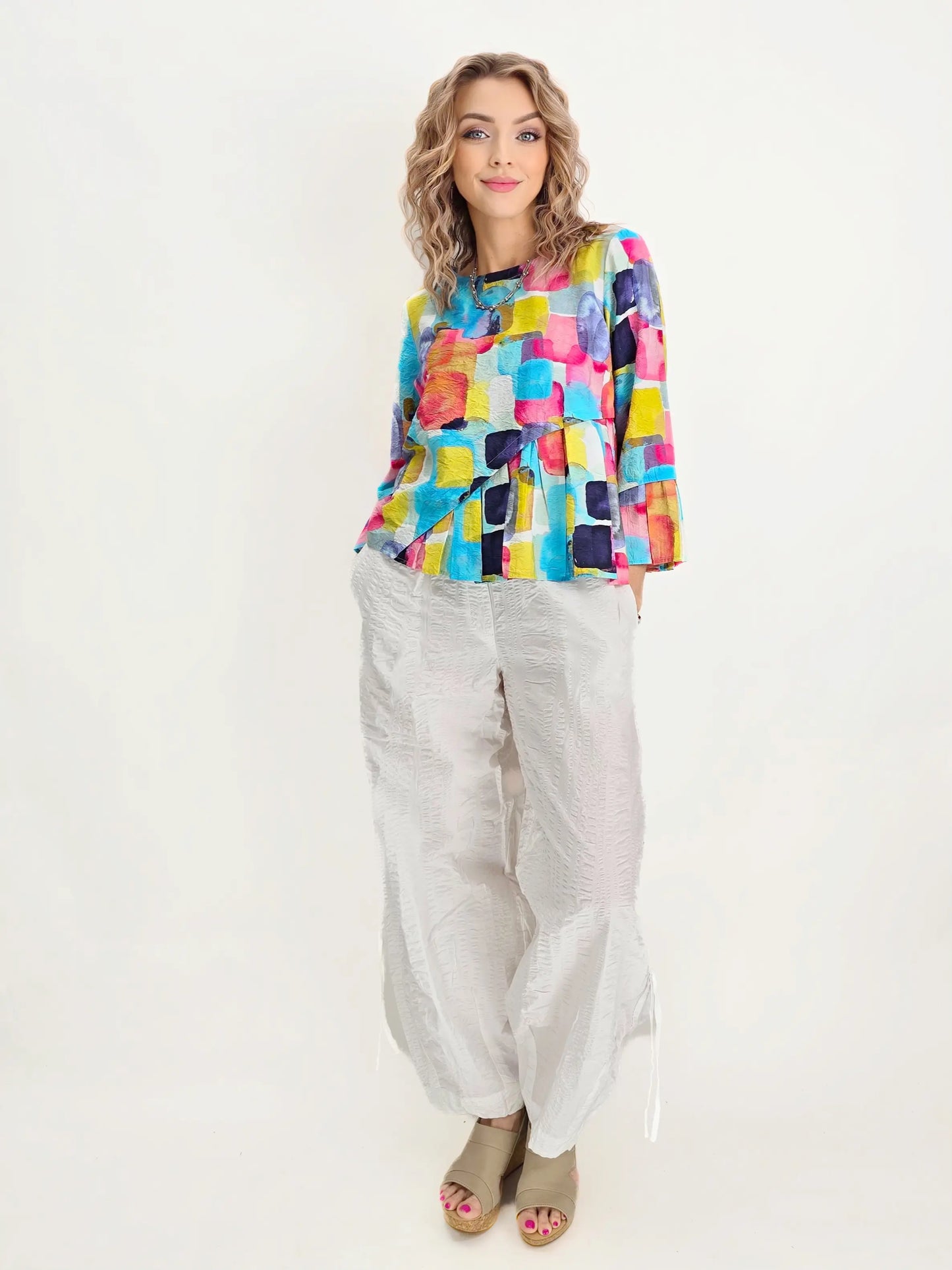 Noen- Crinkle Flow Pants/ White