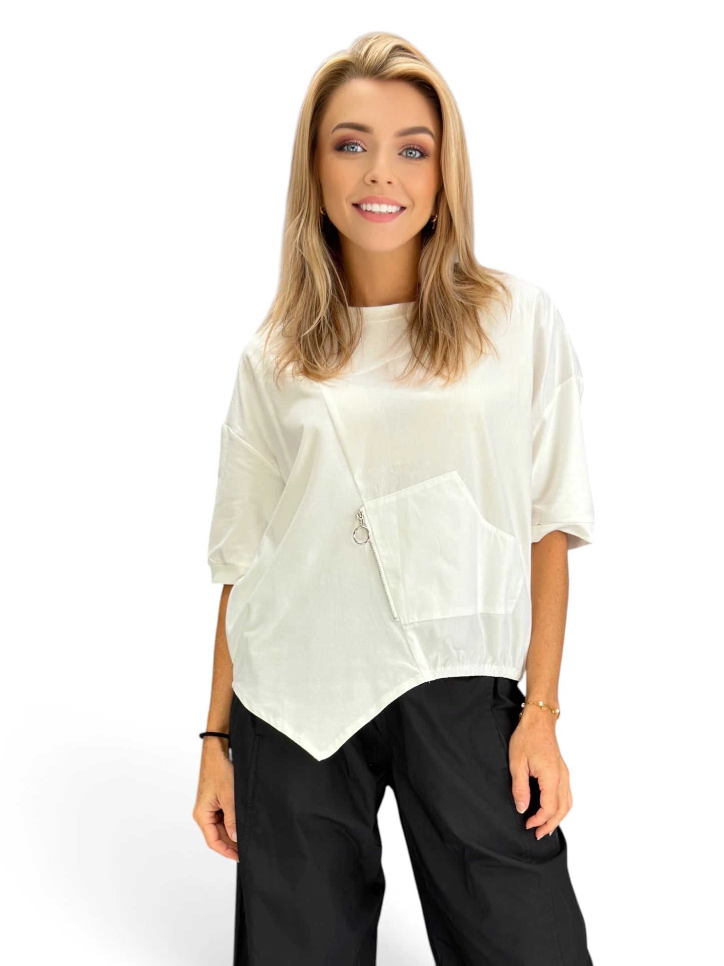 Mia Collection- Asymmetrical Pocket Top