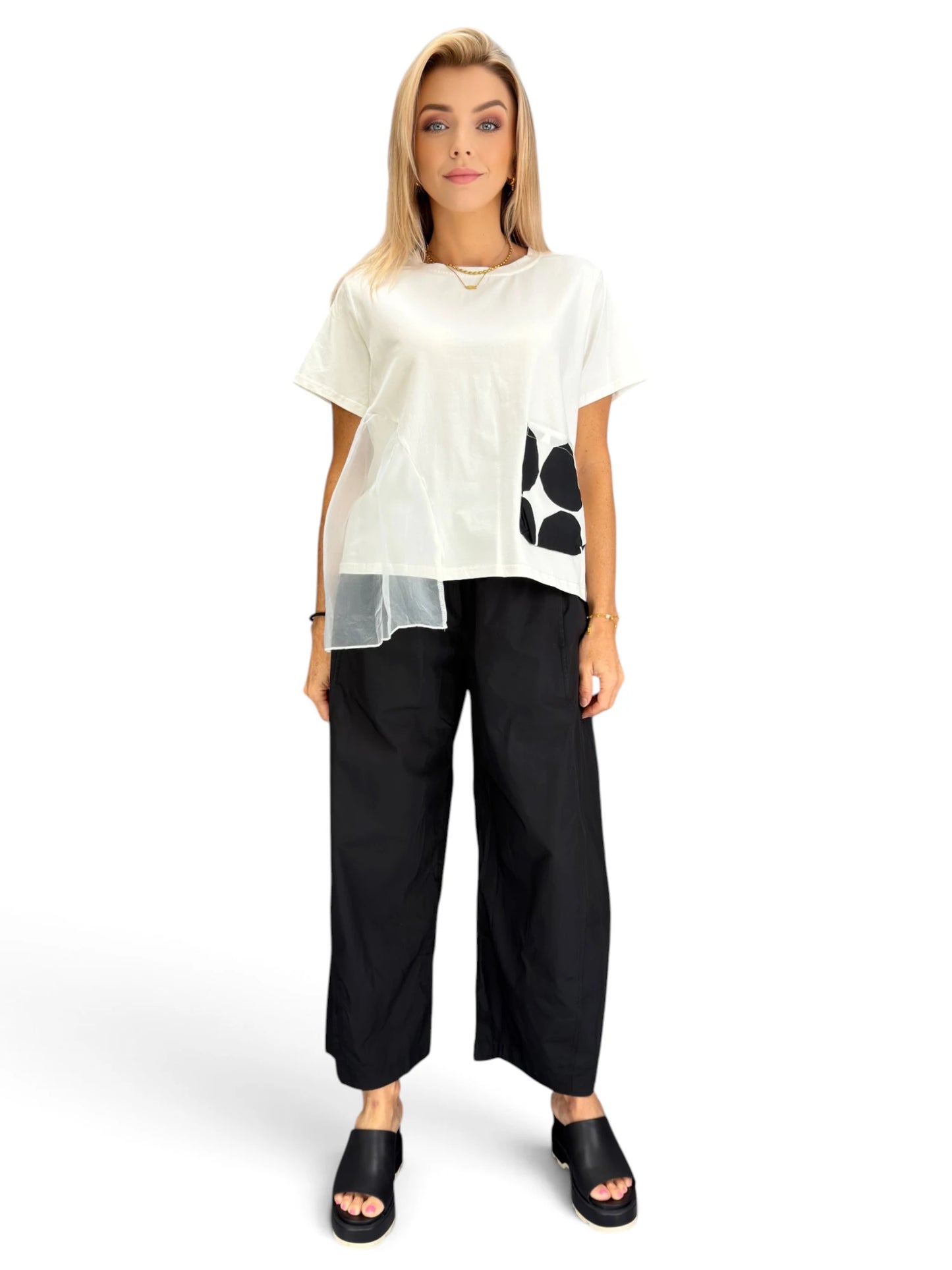 Mia Collection- Mixed Media Pocket Top