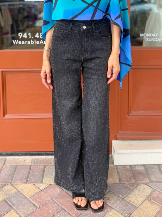 Productseeker - Rhinestone High Waist Wide Leg Jeans