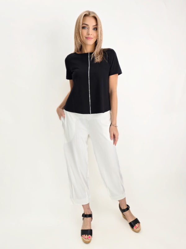 Ozai N Ku- Black Crop Top with White Line
