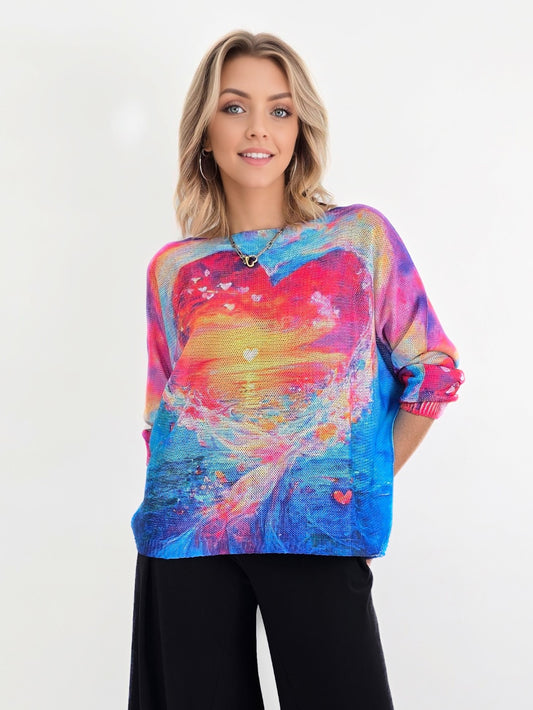 LOOWIE - Blue Knit Printed Sweater