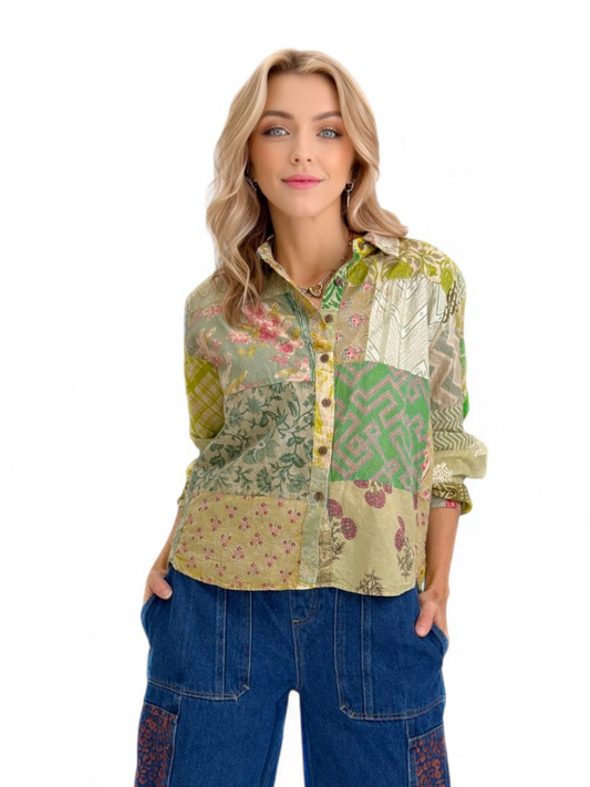 Rahab's Rope - Green Meadows Patchwork Blouse
