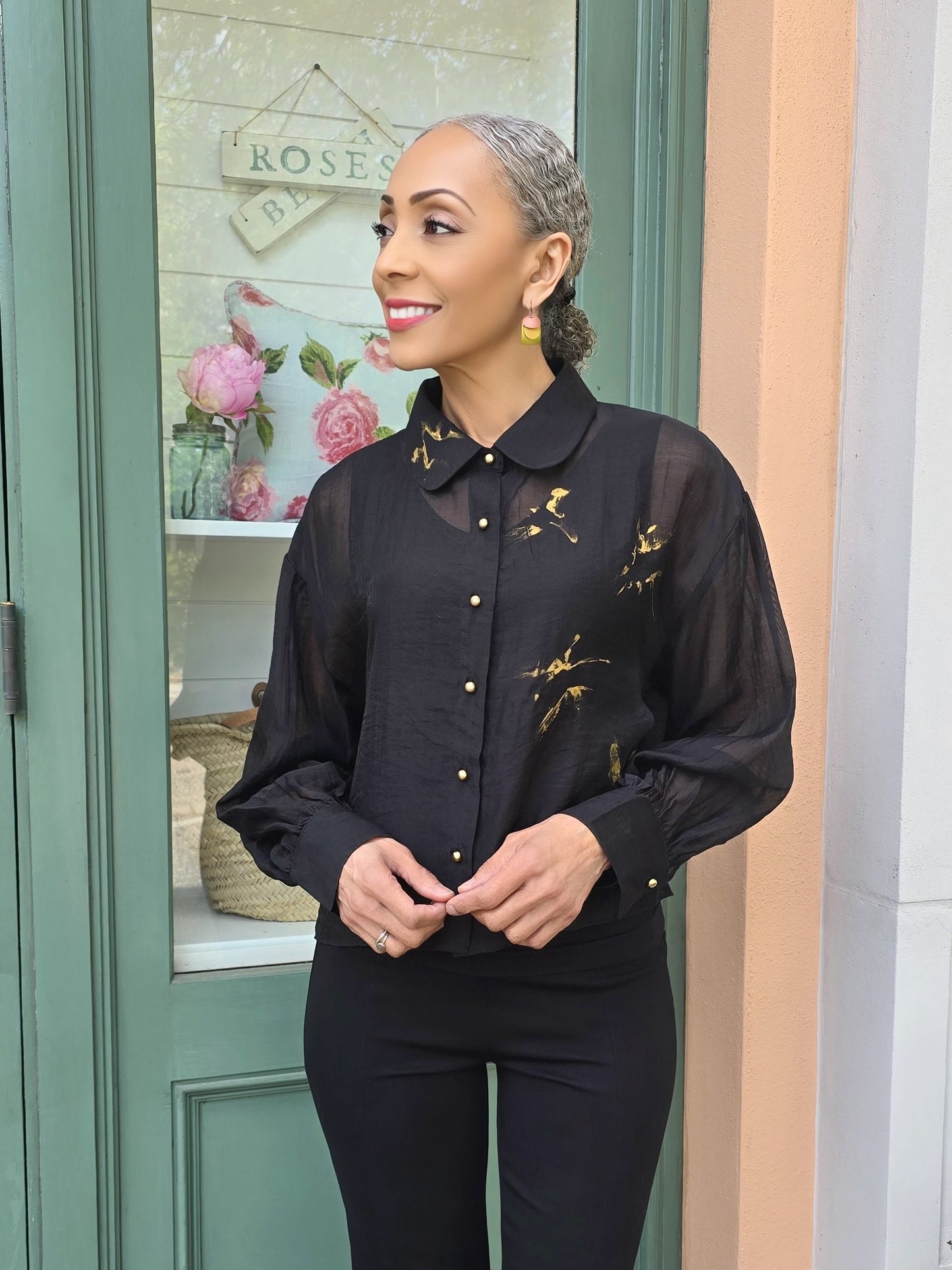 Narenee Designs- Noir Gold Art Crop Blouse