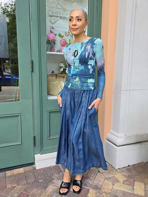 Wearable Art Shop - Pin-Tuck Chambray Cropped Pants