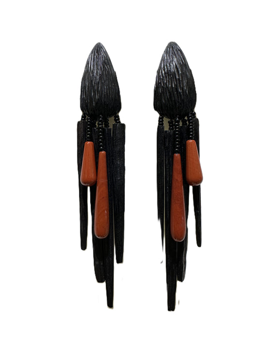 Monies- Black Wood & Brown Resin Drop Earrings