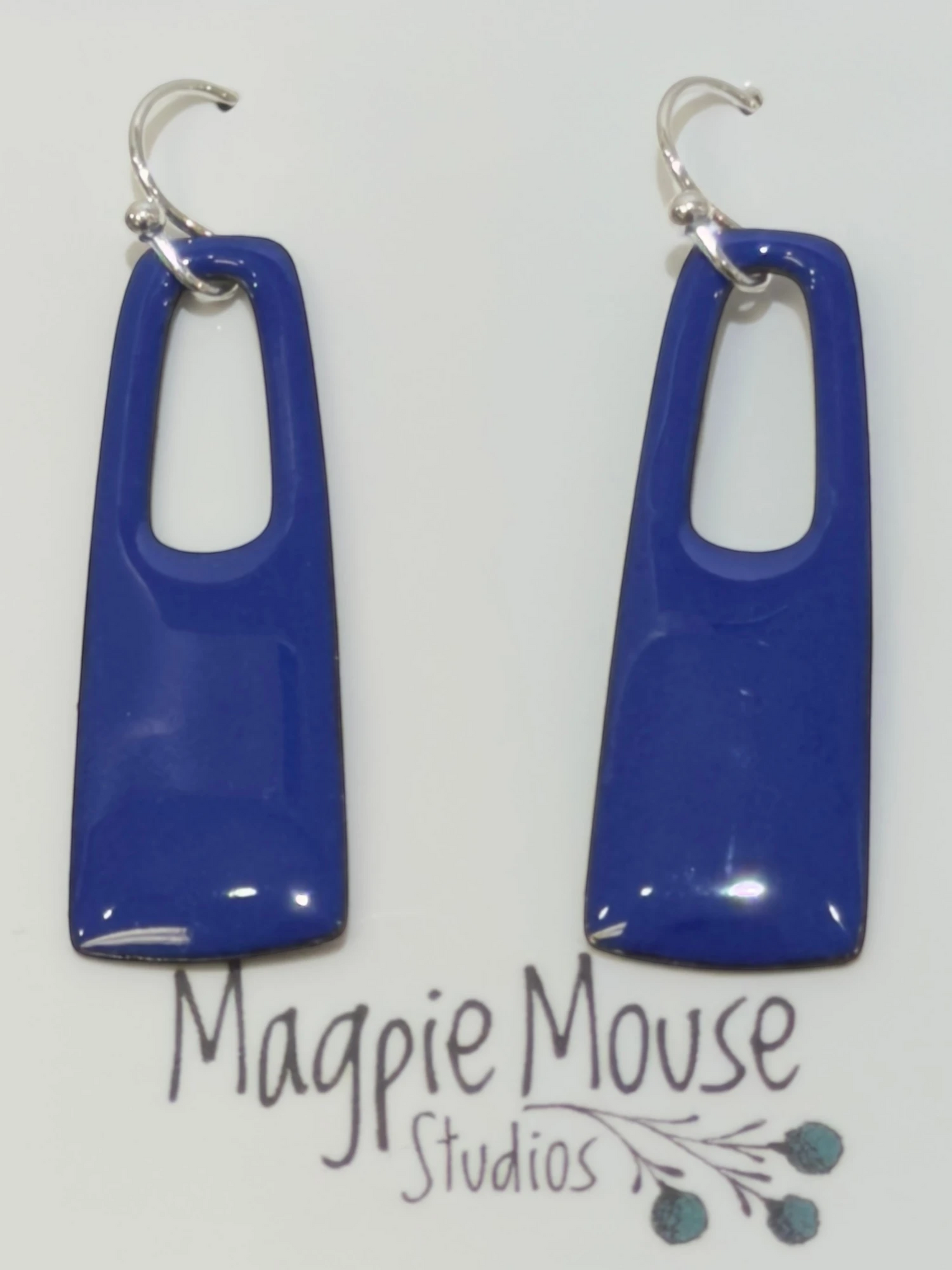 Magpie Mouse Studios - Small Rectangle Earrings, Ultramarine Blue Enamel