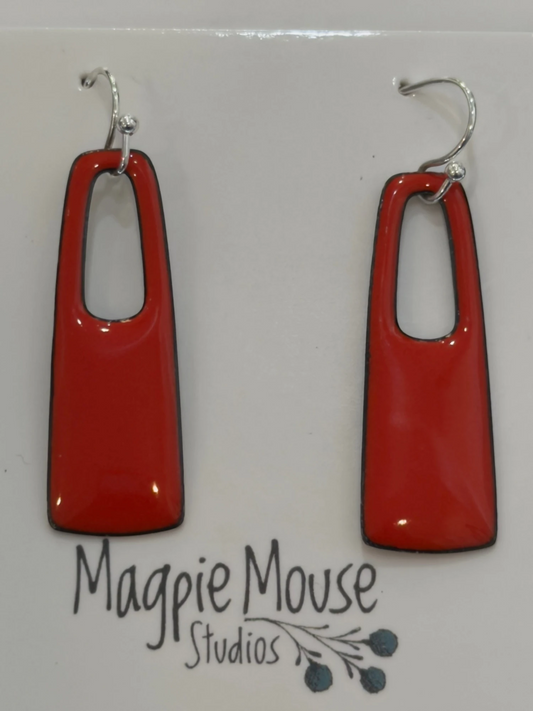 Magpie Mouse Studios - Small Rectangle Earrings, Flame Orange Enamel