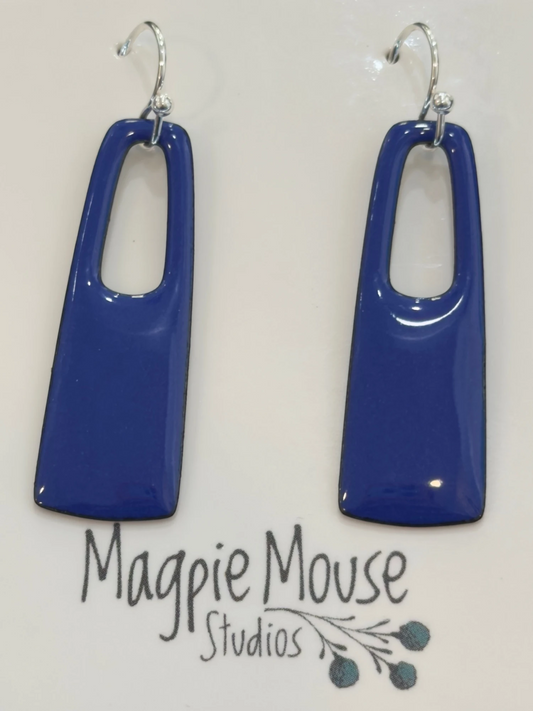 Magpie Mouse Studios - Small Rectangle Earrings, Ultramarine Blue Enamel