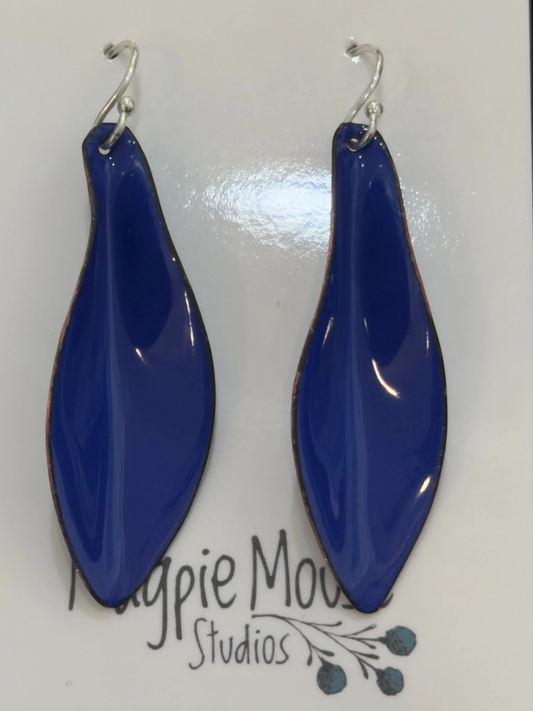 Magpie Mouse Studios - Small Leaf Earrings, Ultramarine Blue Enamel