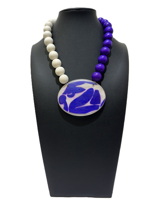 Sylca Designs - Purple Frosted Medallion Statement Necklace