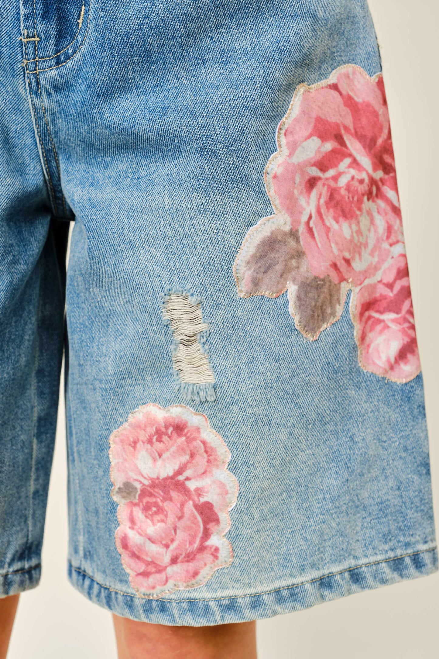 Aaron & Amber - FLOWER PATCH BERMUDA DENIM SHORTS