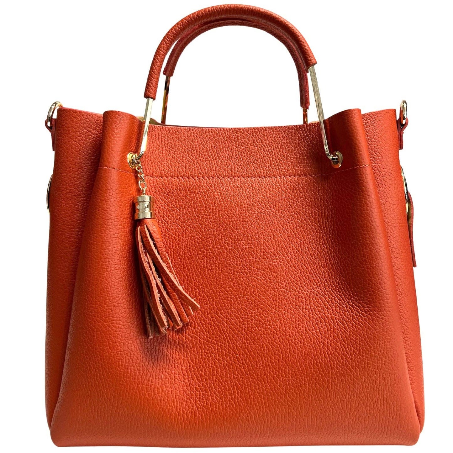 MODARNO - Leather Tote with Removable Clutch/ Orange