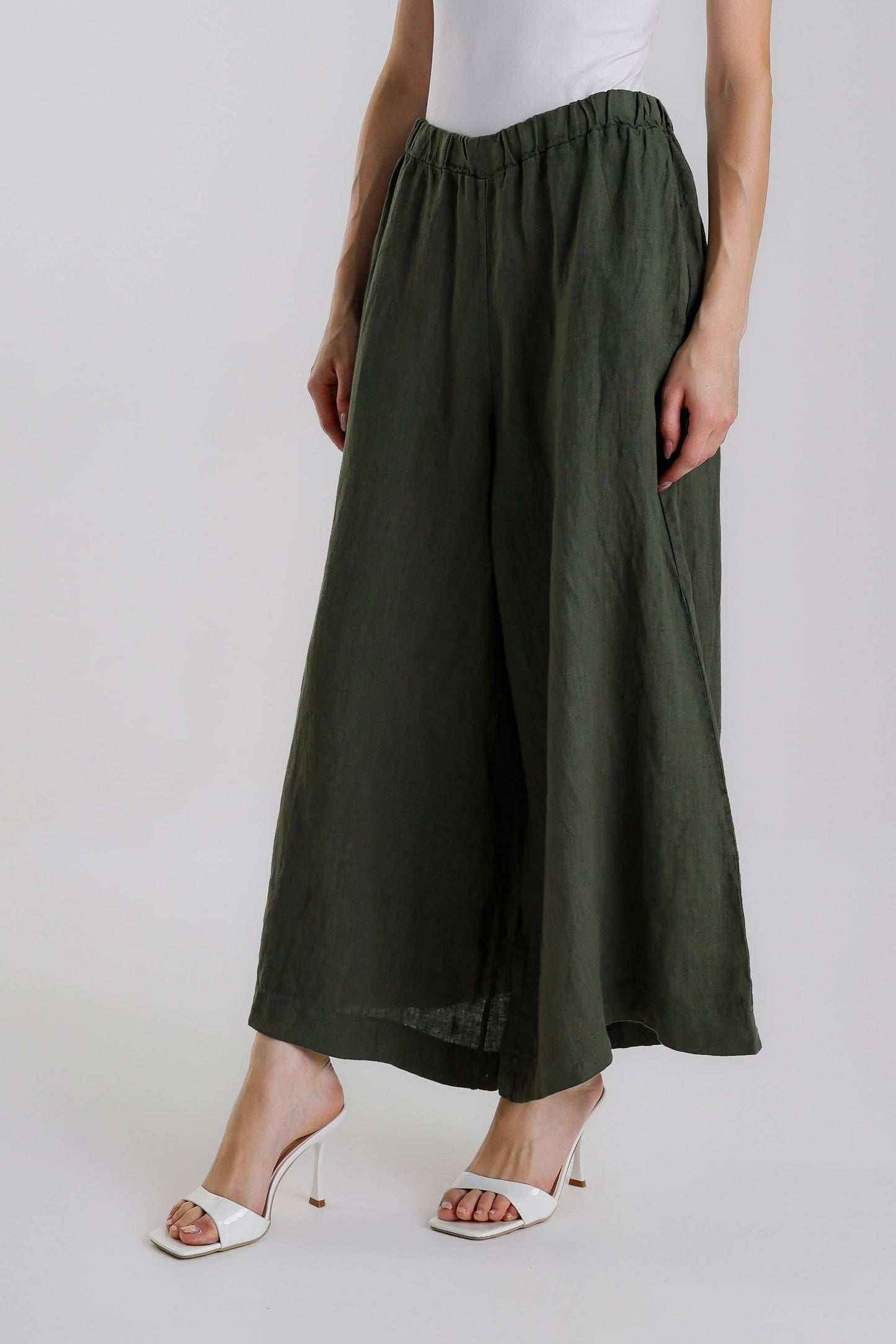TINA Stephens- Army Peggy Crop Linen Palazzo Pant