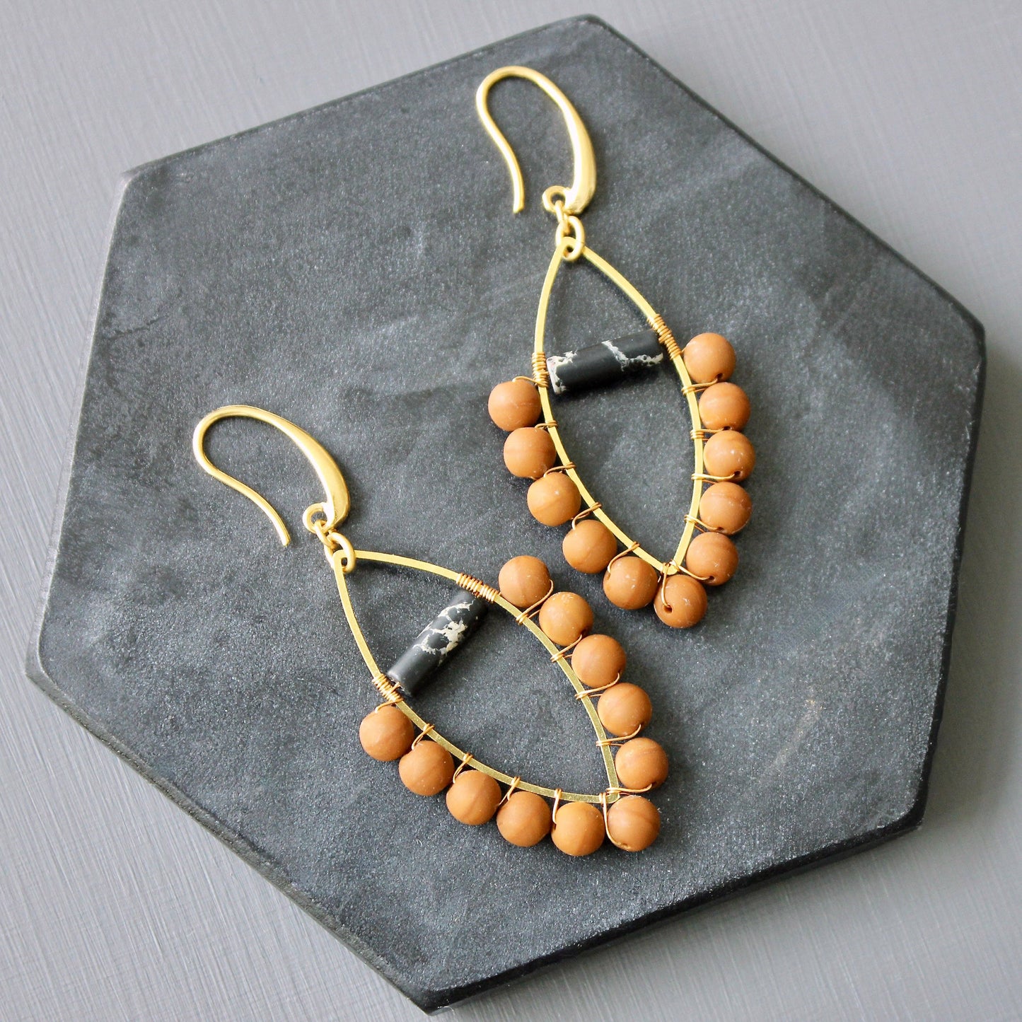David Aubrey Jewelry - Wire Wrapped Orange and Black Earrings