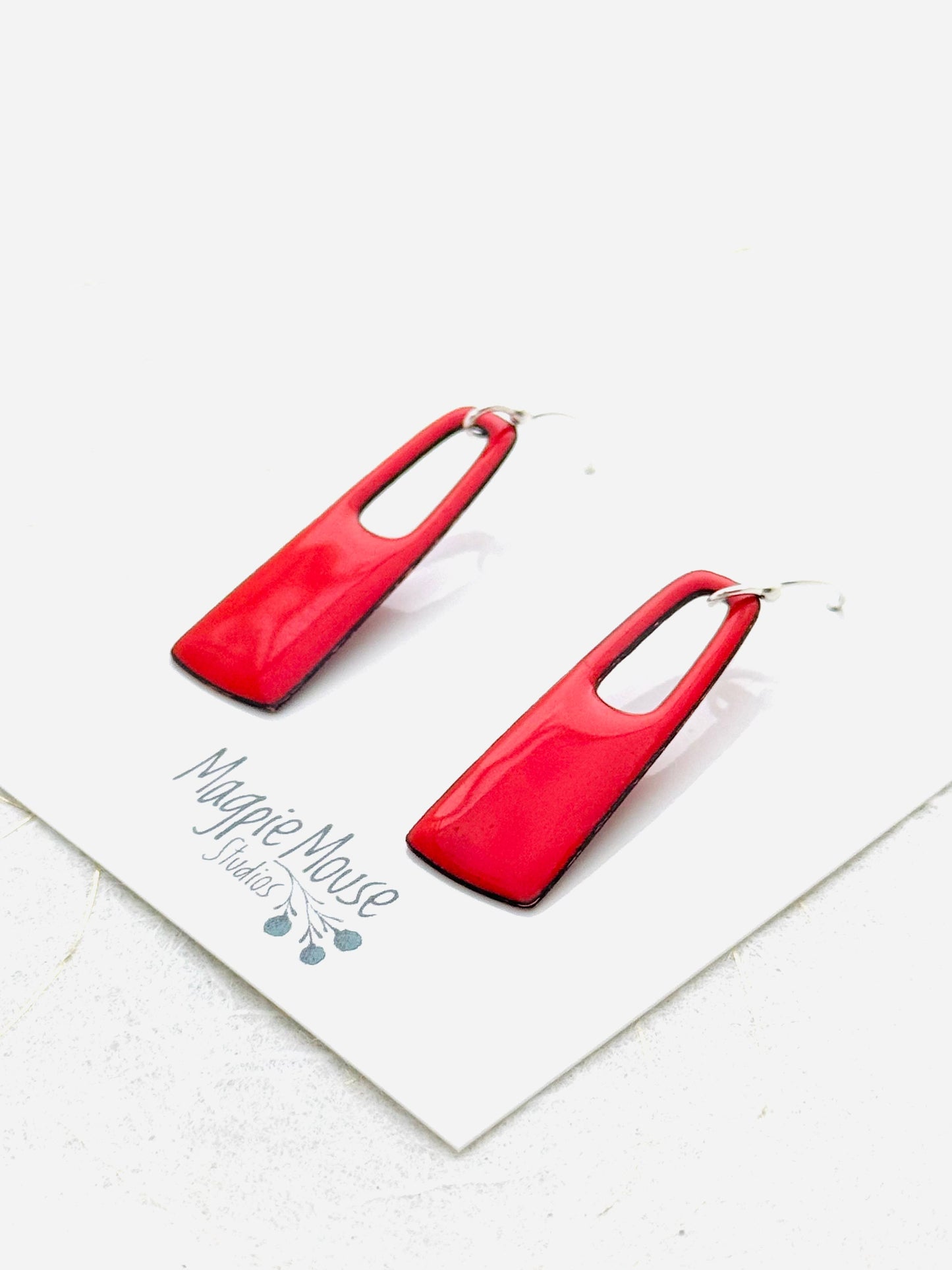 Magpie Mouse Studios - Small Rectangle Earrings, Flame Orange Enamel