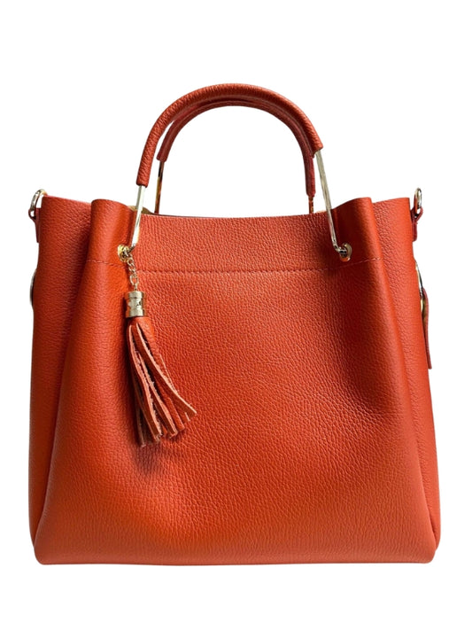 MODARNO - Leather Tote with Removable Clutch/ Orange