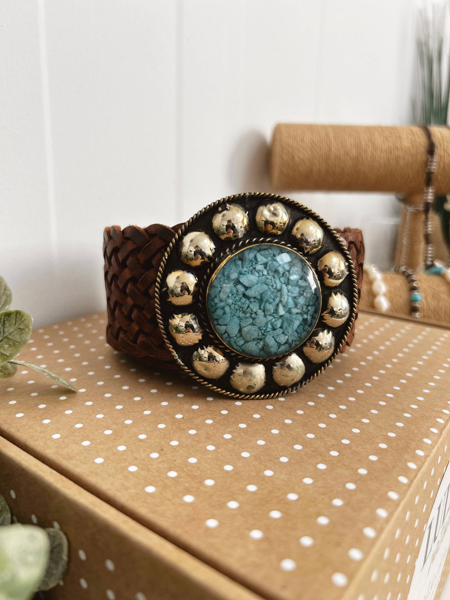 Lula Natura - Brown Leather Belt Satu Wide w/ Blue Stone