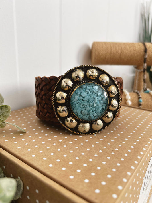 Lula Natura - Brown Leather Belt Satu Wide w/ Blue Stone