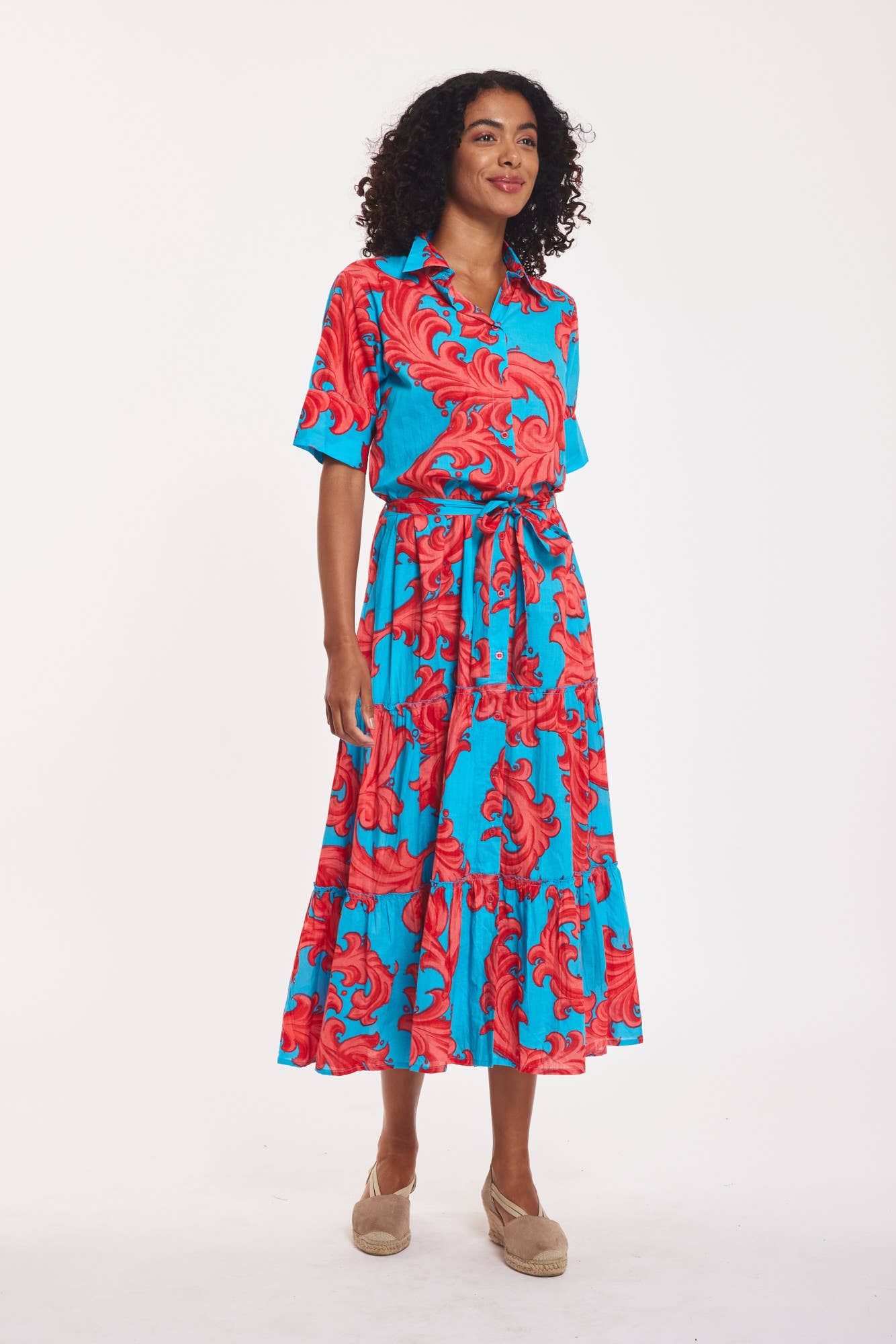 ModaPosa - Alcee Maxi Dress Baroque Swirl Blue Red