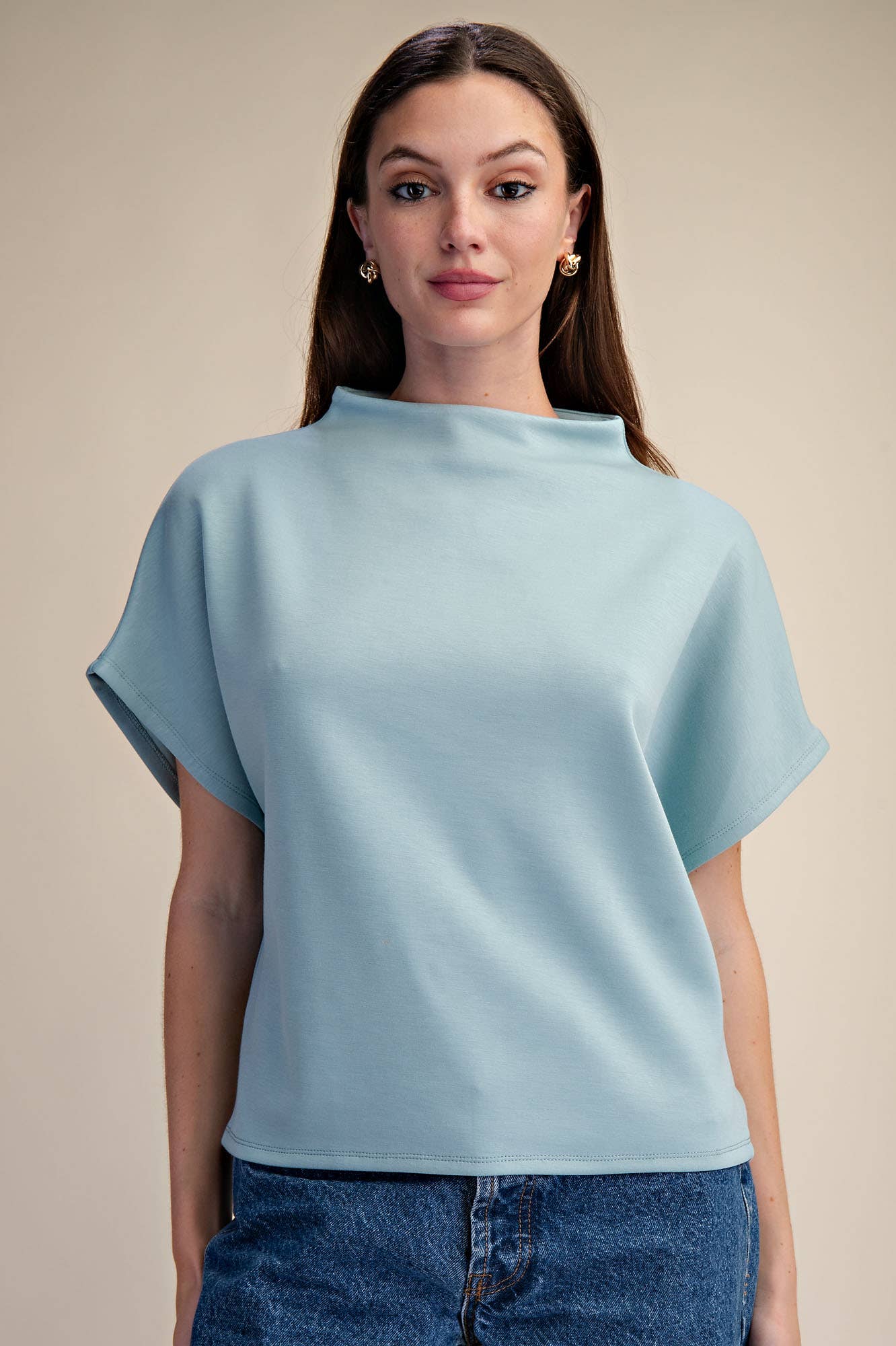 Glam - Mock Neck Top/ Aqua