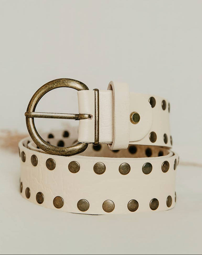 Lula Natura - White Leather Belt Cirius Studs w Wide Coins