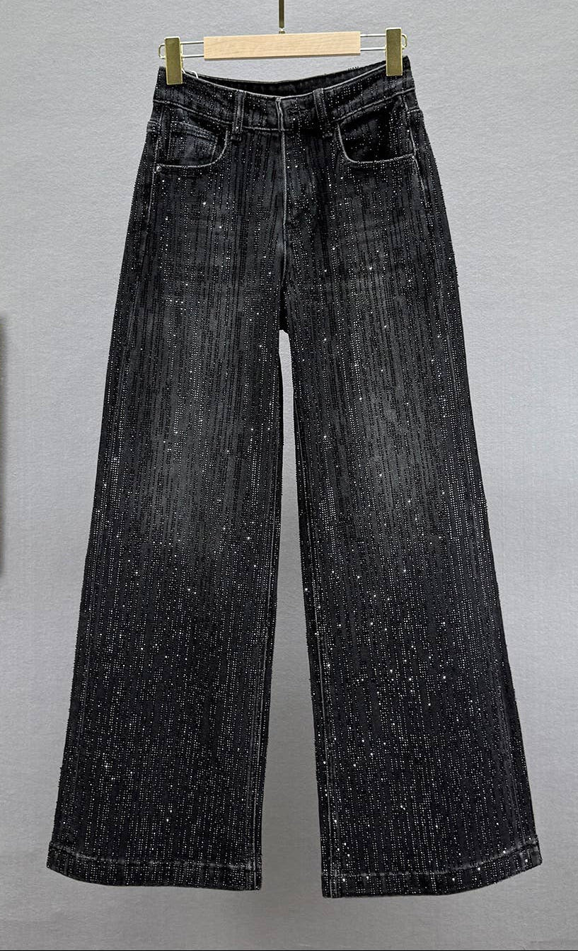 Productseeker - Rhinestone High Waist Wide Leg Jeans