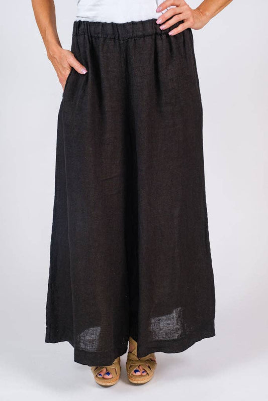 TINA Stephens- Black Peggy Crop Linen Palazzo Pant