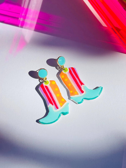 Delaney and Blu - Stripe Cowboy Boots Earrings