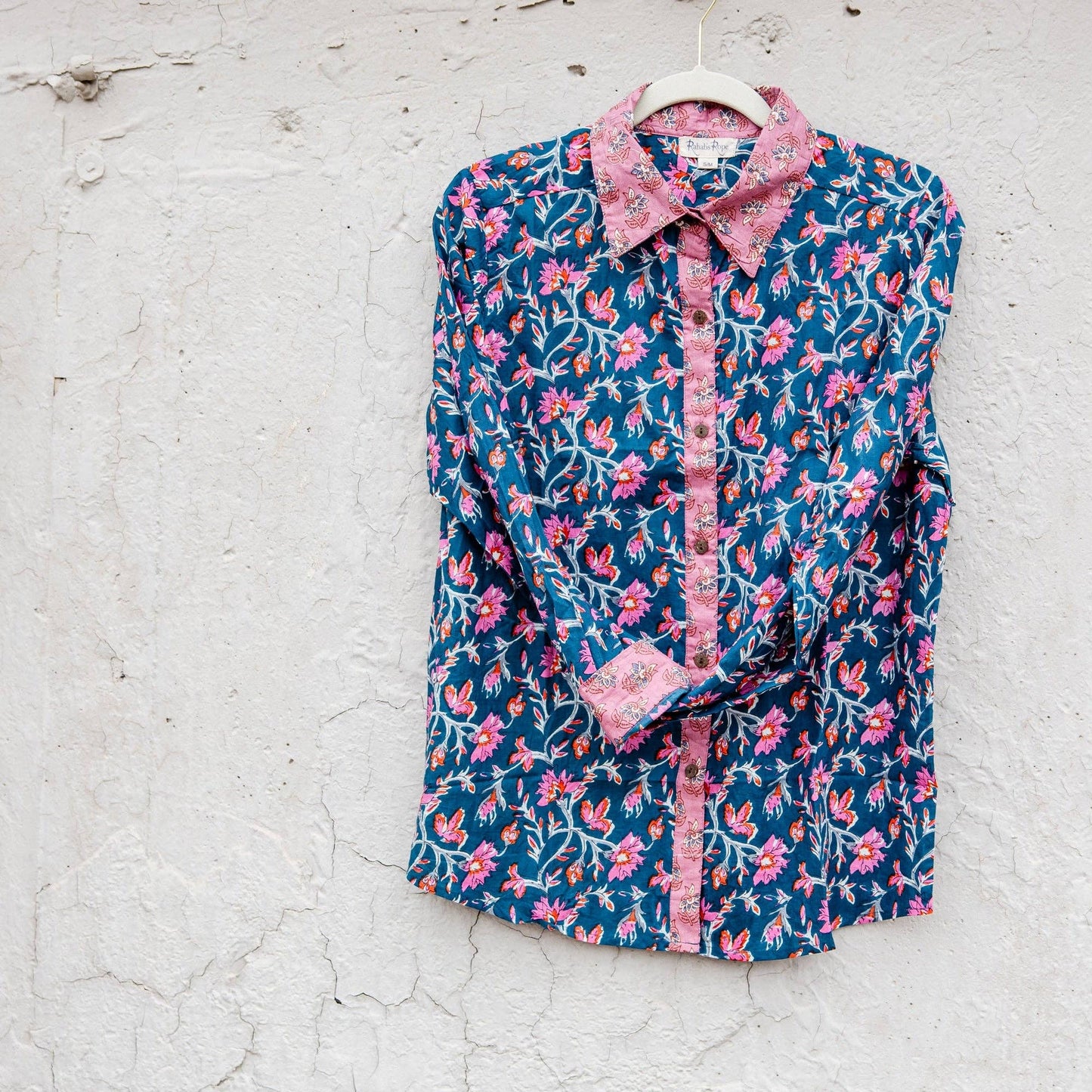Rahab's Rope - Indigo Bloom Block Print Button-Down Top