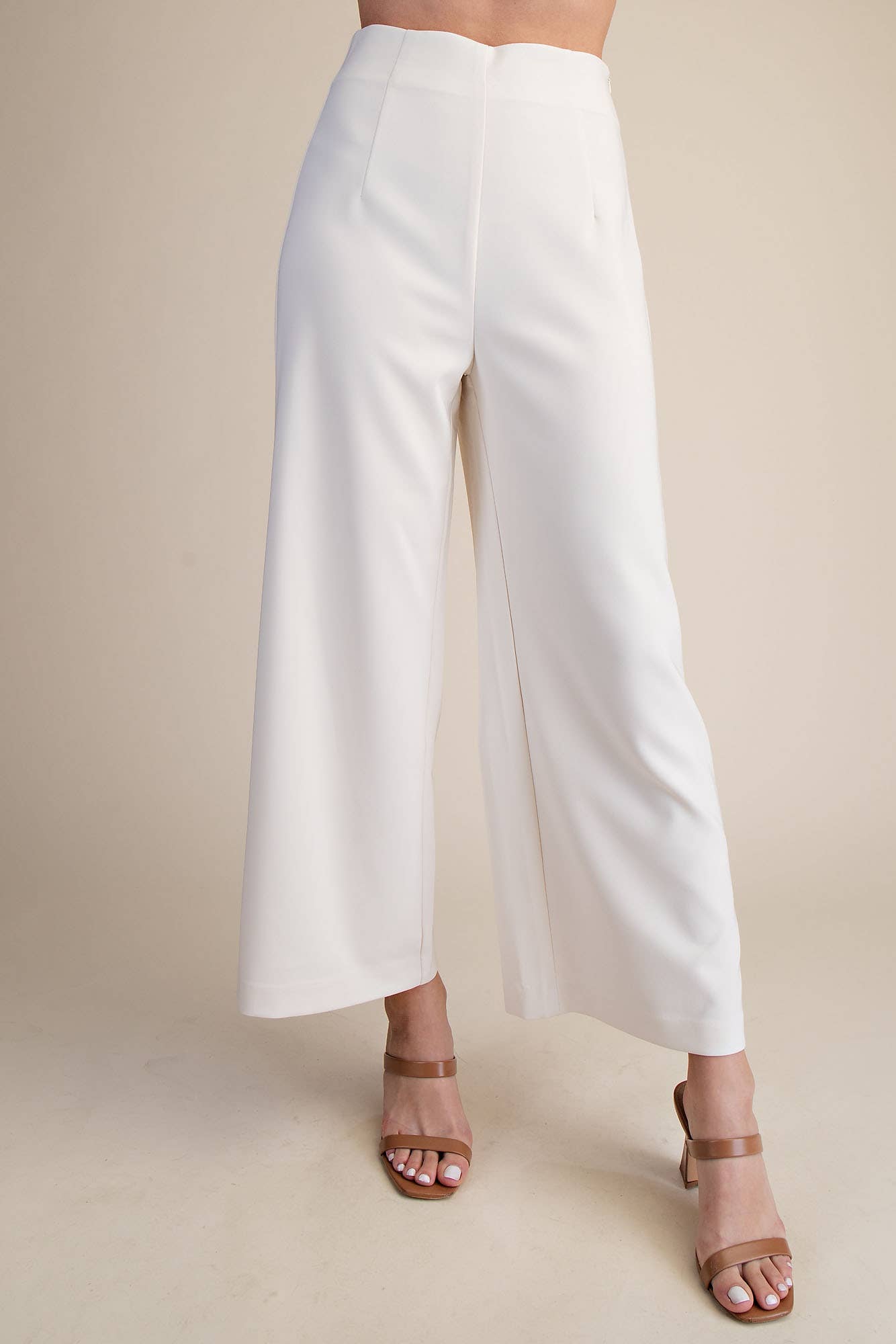 Glam - High Waist Wide Leg Pants/ Cream
