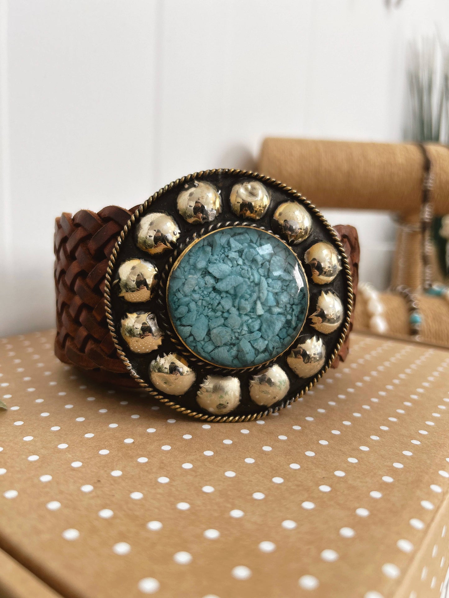 Lula Natura - Brown Leather Belt Satu Wide w/ Blue Stone