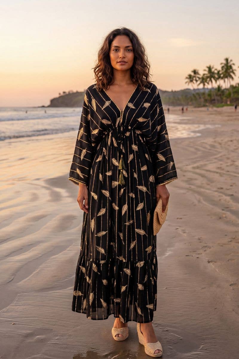 Lula Natura - YANIS Long Dress Black and Gold